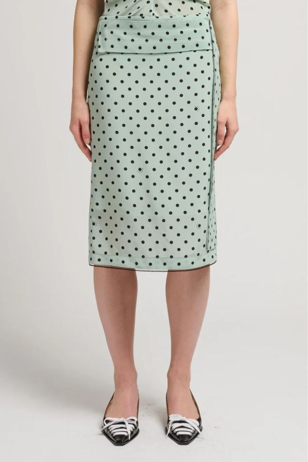 Marni Polka Pencil Midi Skirt - Green