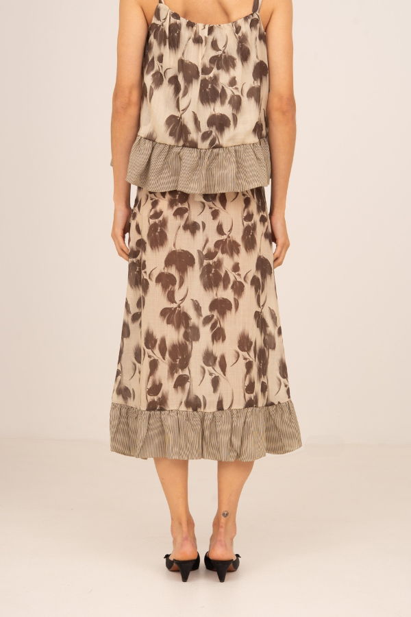 Carmen Says Bouquet Midi Skirt - Brown Flower Print