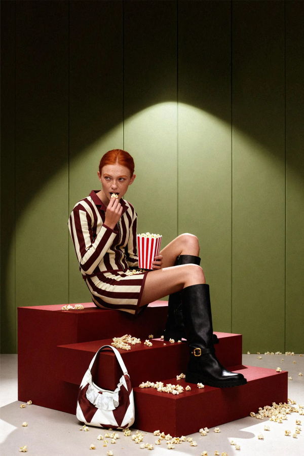 Carmensays Candycane Argyle Print Bag - Burgundy/Cream