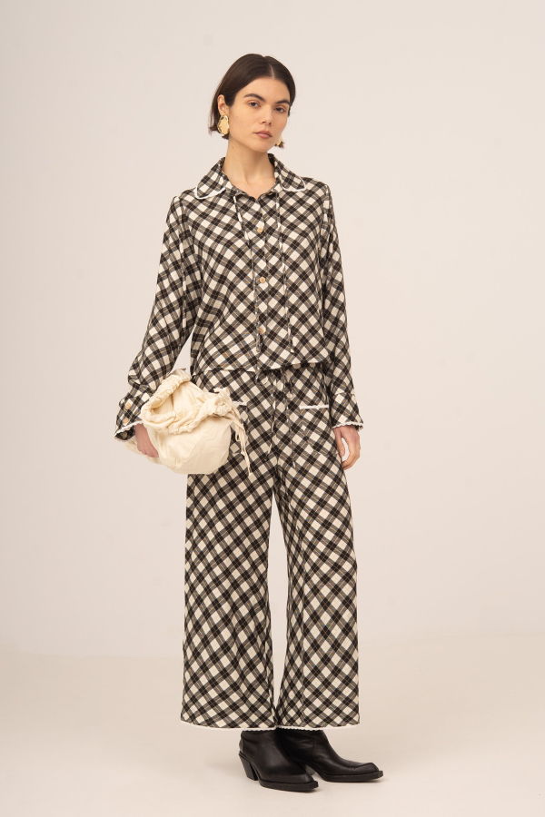 Carmensays Classic Betty Argyle-Inspired Geometric Print Pants - Black/White