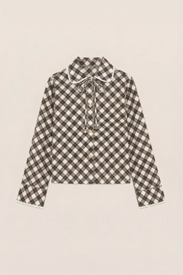 CARMEN SAYS Classic Betty Argyle-Inspired Geometric Print Shirt - Black/White