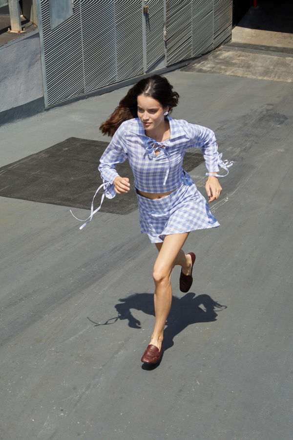 Carmensays Commute Mini Skirt - Blue Plaid