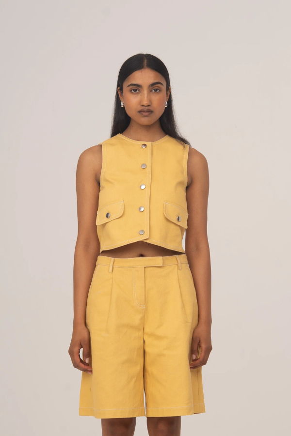 Carmensays Desk Denim Vest - Pale Yellow