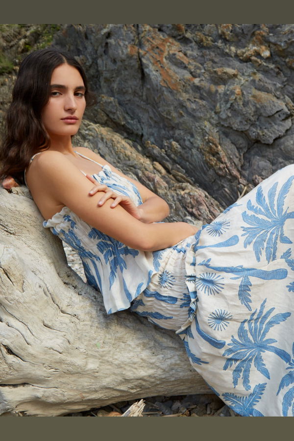 Carmensays Elios Palm-Printed Smocked Top