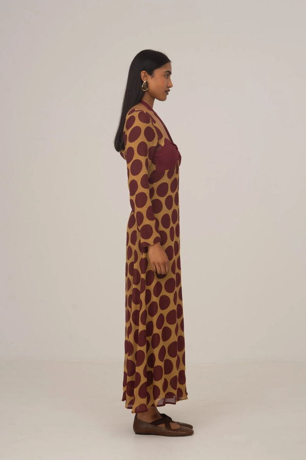 Carmensays Eternal Polka Dot Long Occasion Dress - Burgundy/Yellow