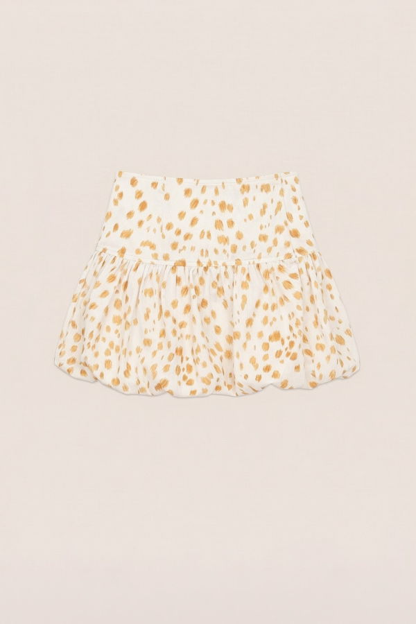 Carmensays Fawn Deer Print Balloon Mini Skirt - White/Beige