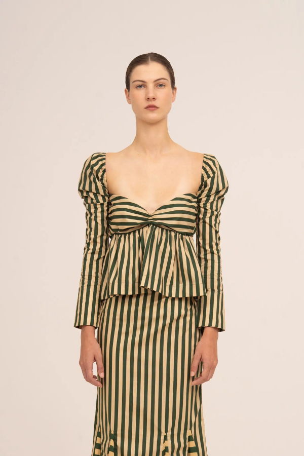 Carmensays Garland Striped Top - Green/Cream
