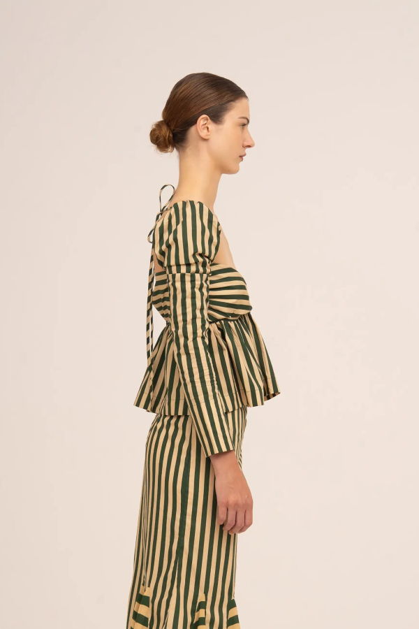 Carmensays Garland Striped Top - Green/Cream