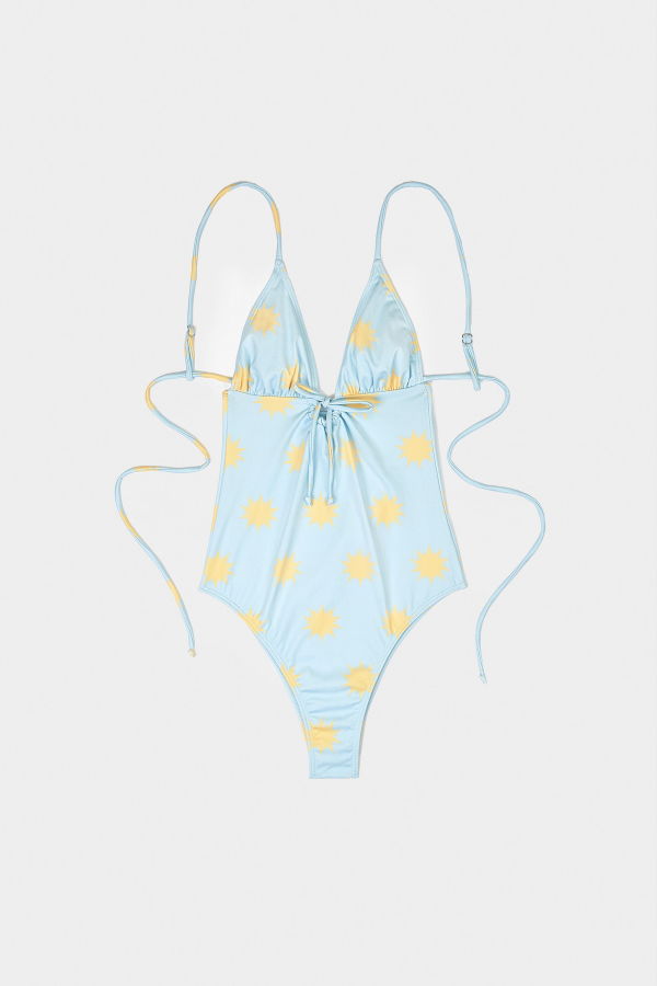 Carmensays Illusion Sun-Printed Swimsuit - Light Blue/Yellow