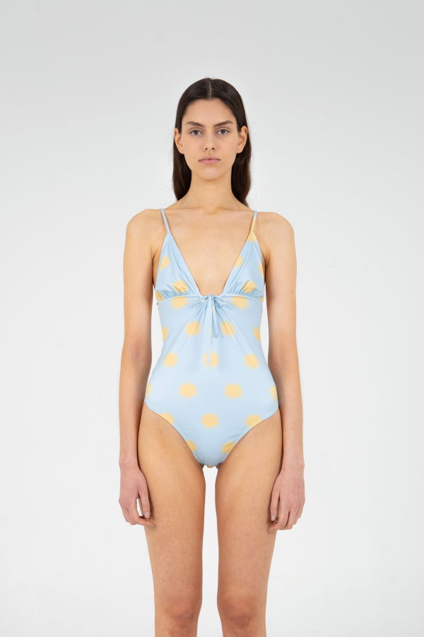 Carmensays Illusion Sun-Printed Swimsuit - Light Blue/Yellow