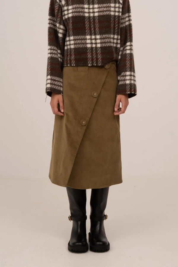 Carmensays Pace Velvet Midi Skirt - Khaki