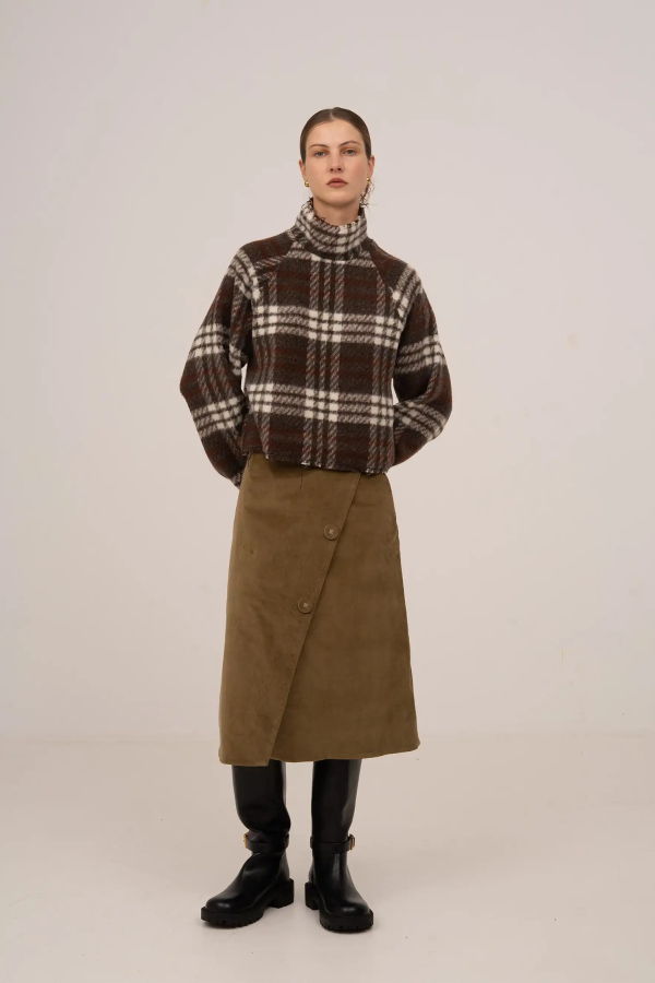 Carmensays Pace Velvet Midi Skirt - Khaki