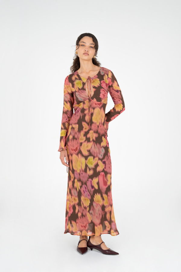 Carmensays Petal Volcanic Dress - Brown Floral Print