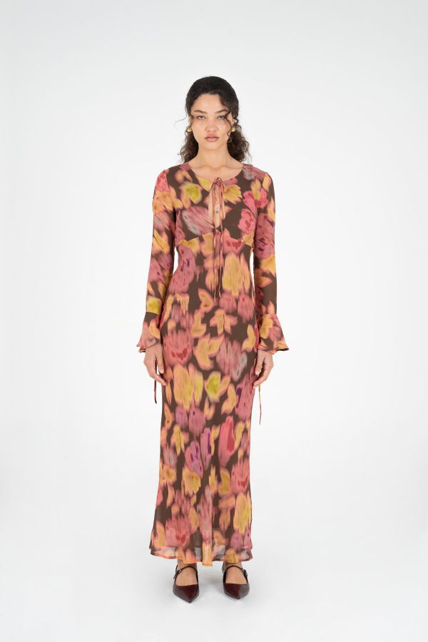 Carmensays Petal Volcanic Dress - Brown Floral Print