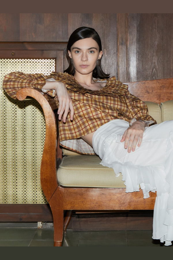 Carmensays Tartine Plaid Print Blouse