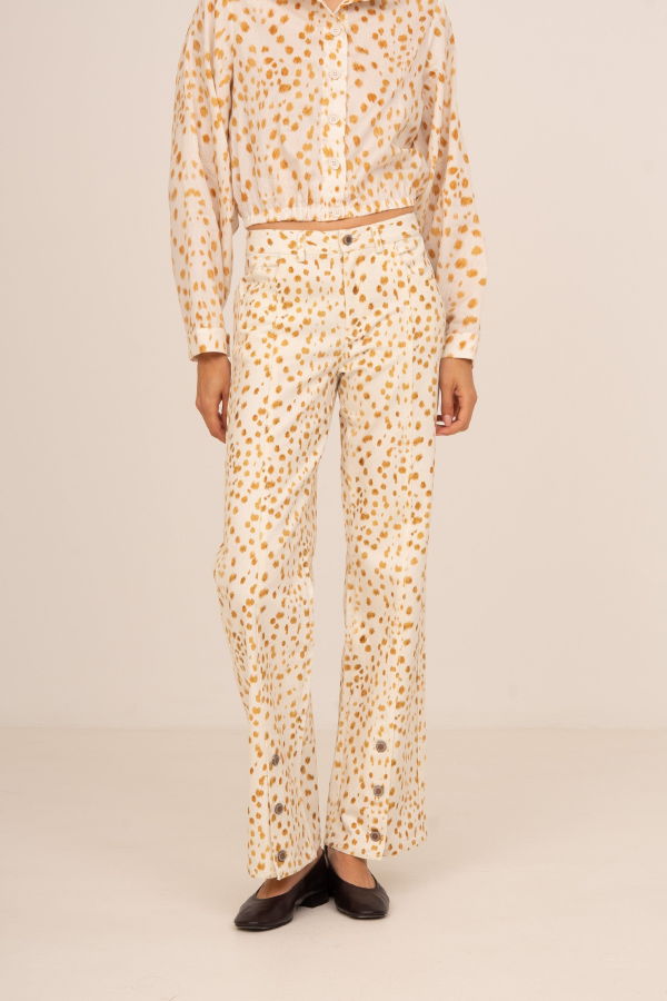 Carmensays White Deer Print Denim Jeans