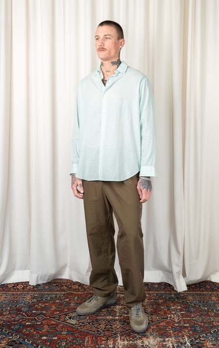 KAPTAIN SUNSHINE Plain Shirt Organic Giza Cotton Voile Mesh Stripe 