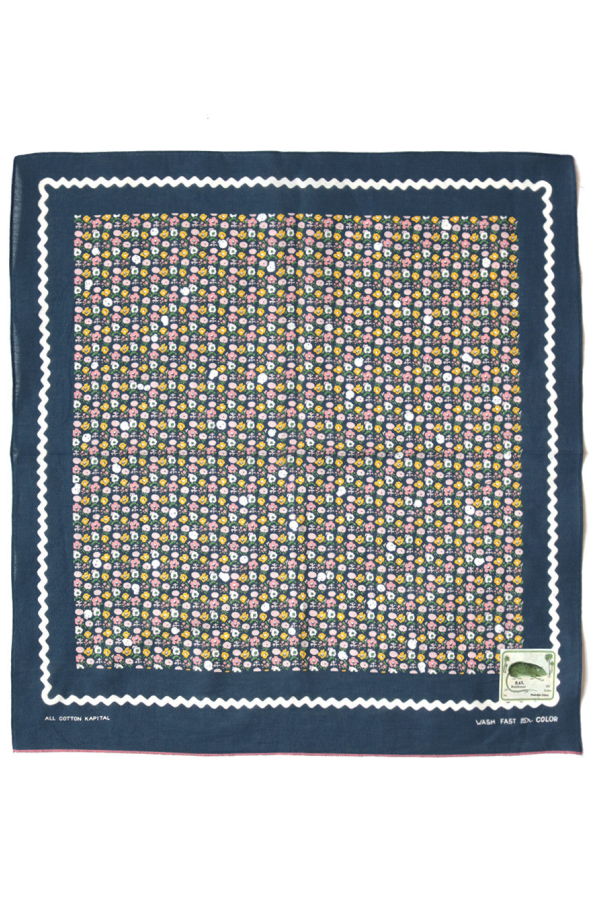 Kapital Fastcolor Selvedge Bandanna (Skull & Flower) - Navy
