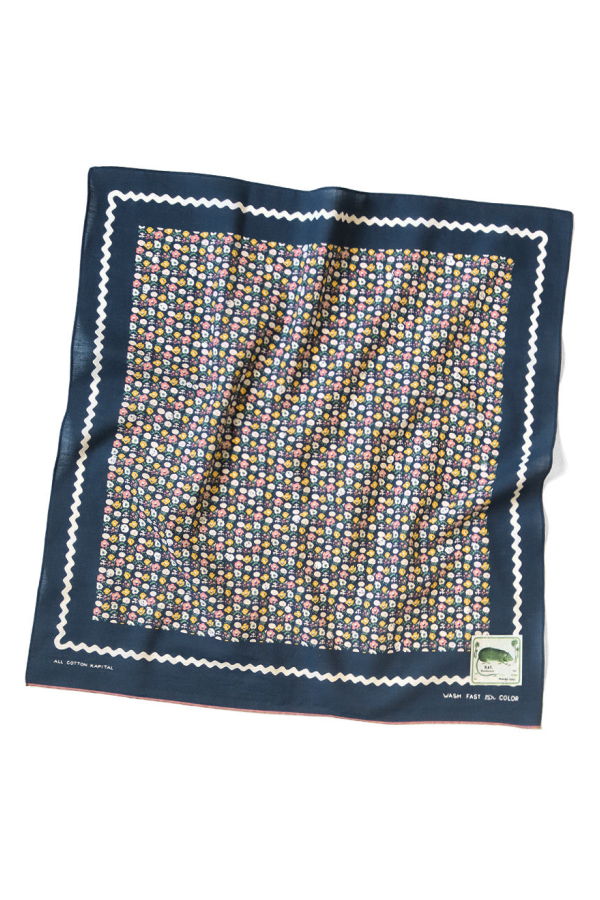 Kapital Fastcolor Selvedge Bandanna (Skull & Flower) - Navy