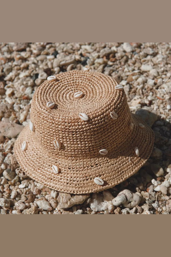 Augustine Hat Co. Cowry Shell Raffia Bucket Hat