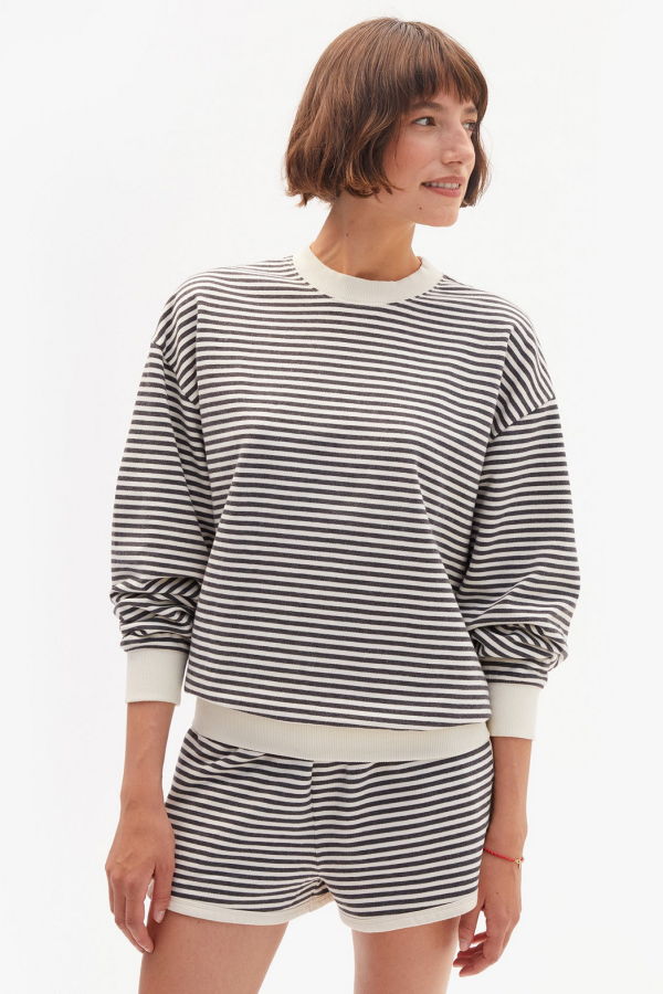 Clare V. Stripes Oversized Sweatshirt