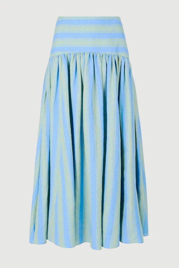 Staud Procida Linen Skirt Seaport Stripe
