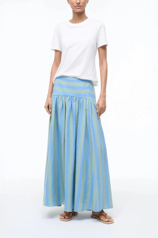 Staud Procida Linen Skirt Seaport Stripe