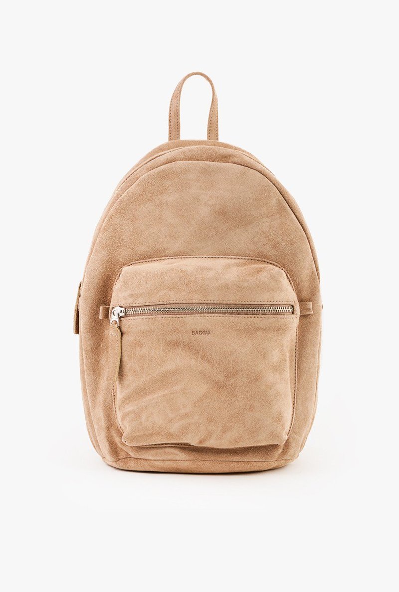 baggu nubuck leather backpack BAGGU Small Leather Backpack in Dune Tan Suede