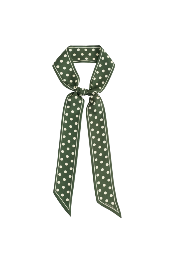 Lost Pattern NYC Retro Polka Silk Skinny Scarf - Dark Green