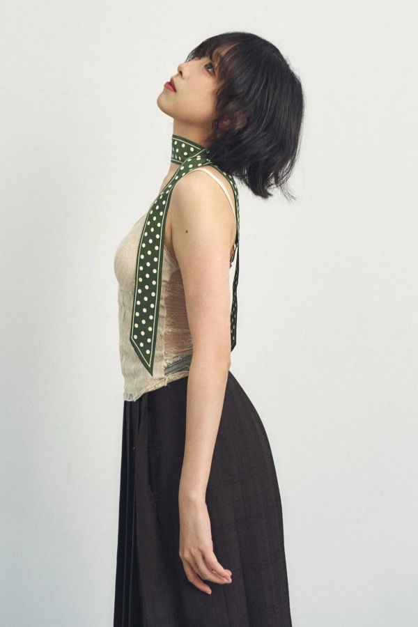 Lost Pattern NYC Retro Polka Silk Skinny Scarf - Dark Green