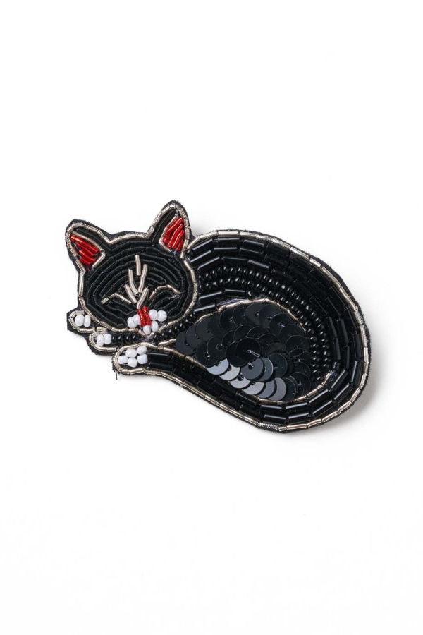 Matr Boomie Bala Mani Beaded Sleeping Cat Brooch Pin