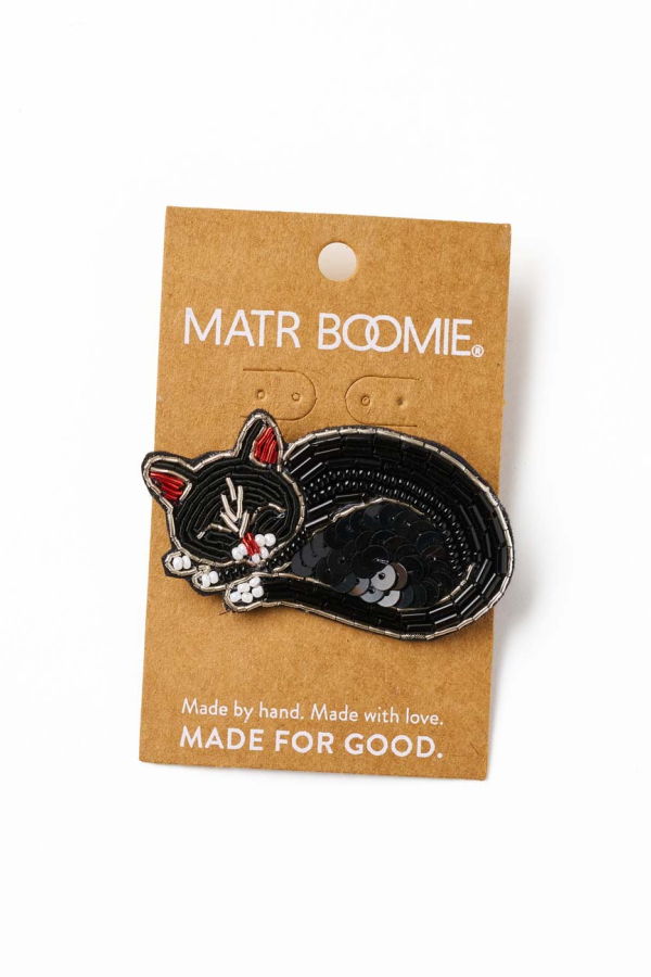 Matr Boomie Bala Mani Beaded Sleeping Cat Brooch Pin