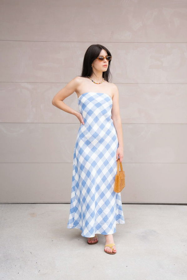 Olivaceous Erin Gingham Linen Dress