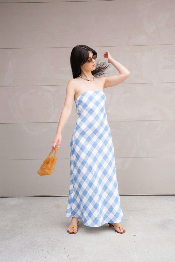 Olivaceous Erin Gingham Linen Dress