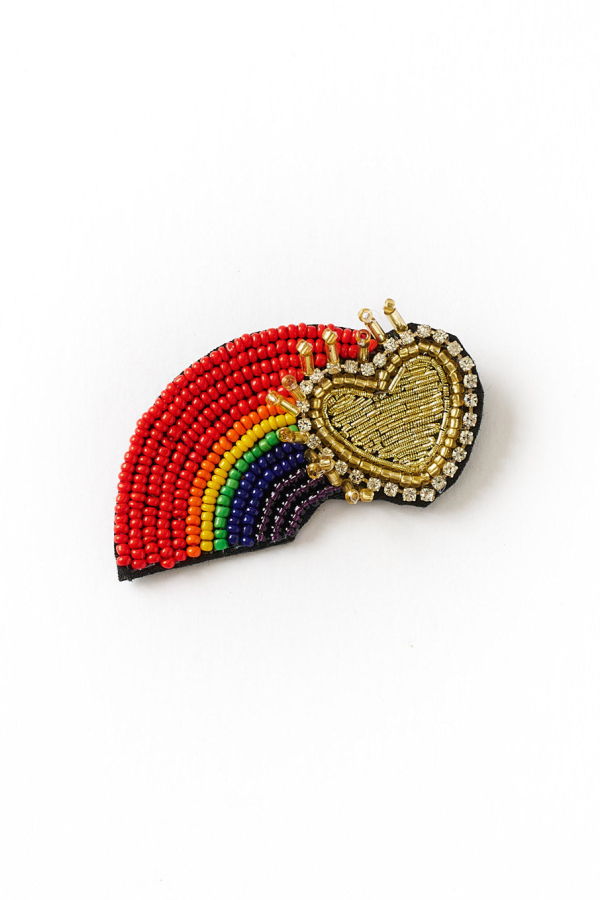Matr Boomie Bala Mani Beaded Rainbow Brooch Pin Handmade