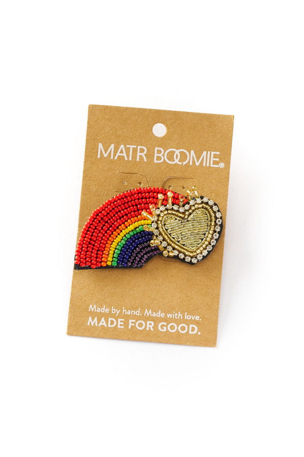 Matr Boomie Bala Mani Beaded Rainbow Brooch Pin Handmade