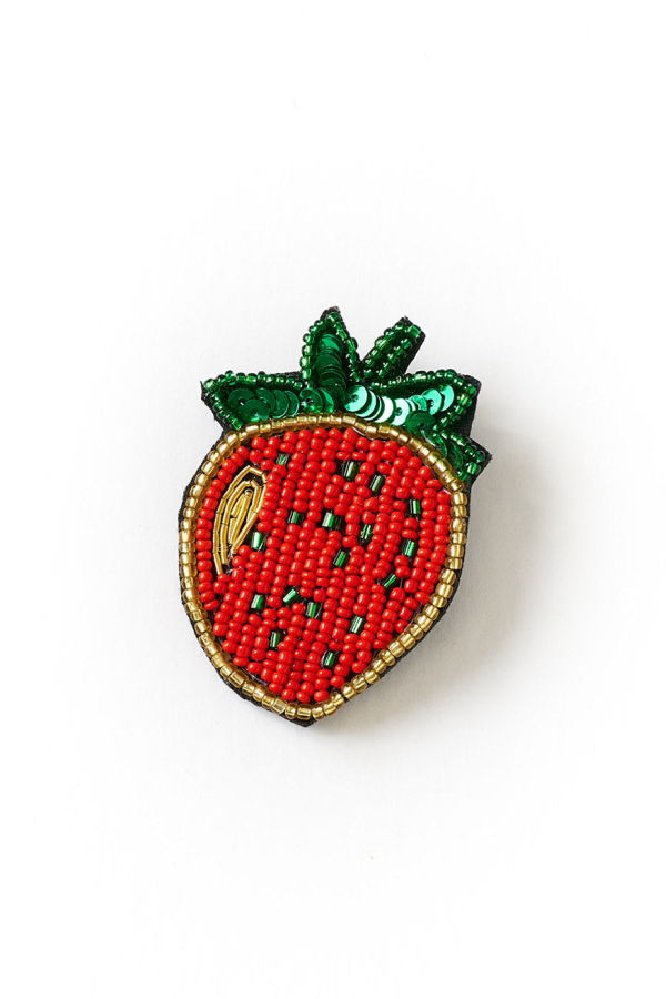 Matr Boomie Bala Mani Beaded Strawberry Brooch Pin Handmade