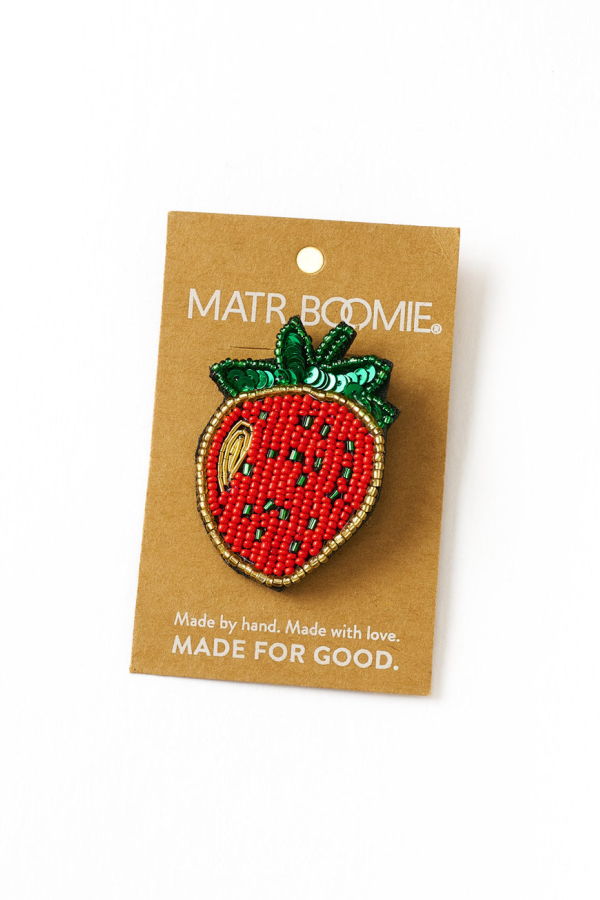 Matr Boomie Bala Mani Beaded Strawberry Brooch Pin Handmade