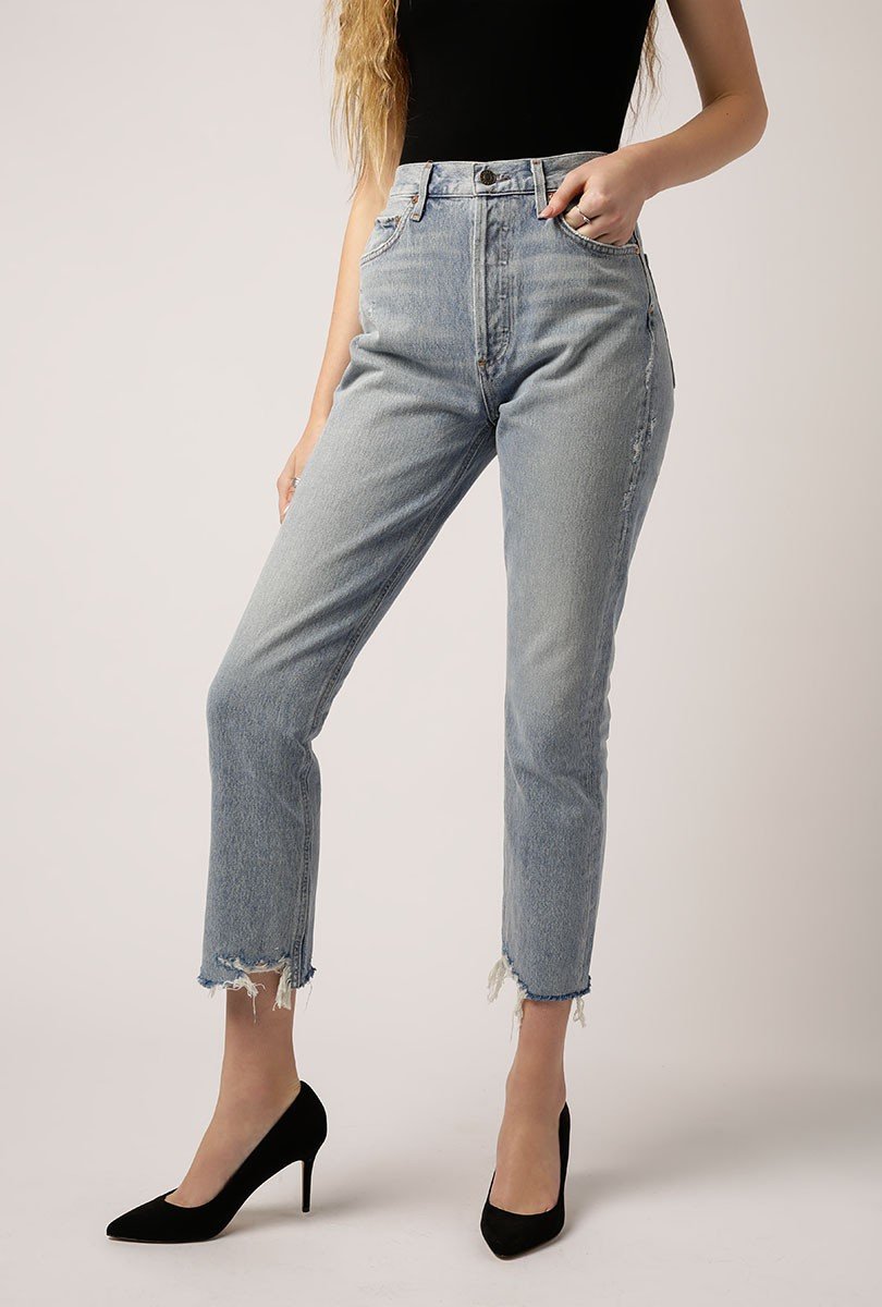 agolde riley high rise straight crop jeans doubt