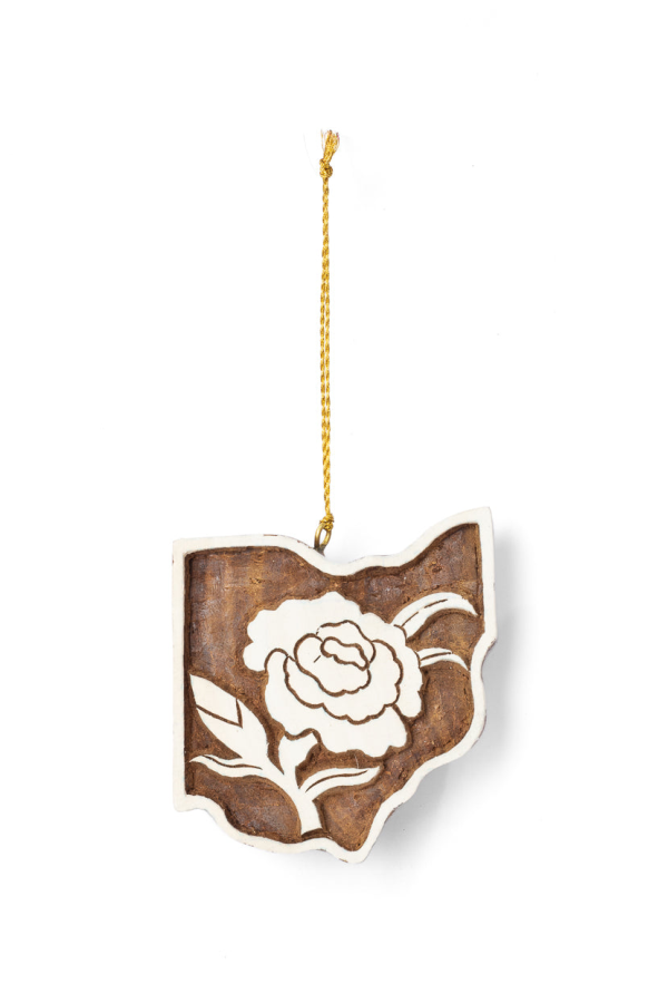 Matr Boomie Ohio State Carnation Hand Carved State Flower Ornament