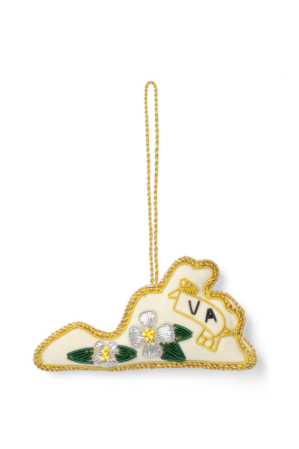 Matr Boomie Virginia State Dogwood Beaded Fabric Embroidered Ornament