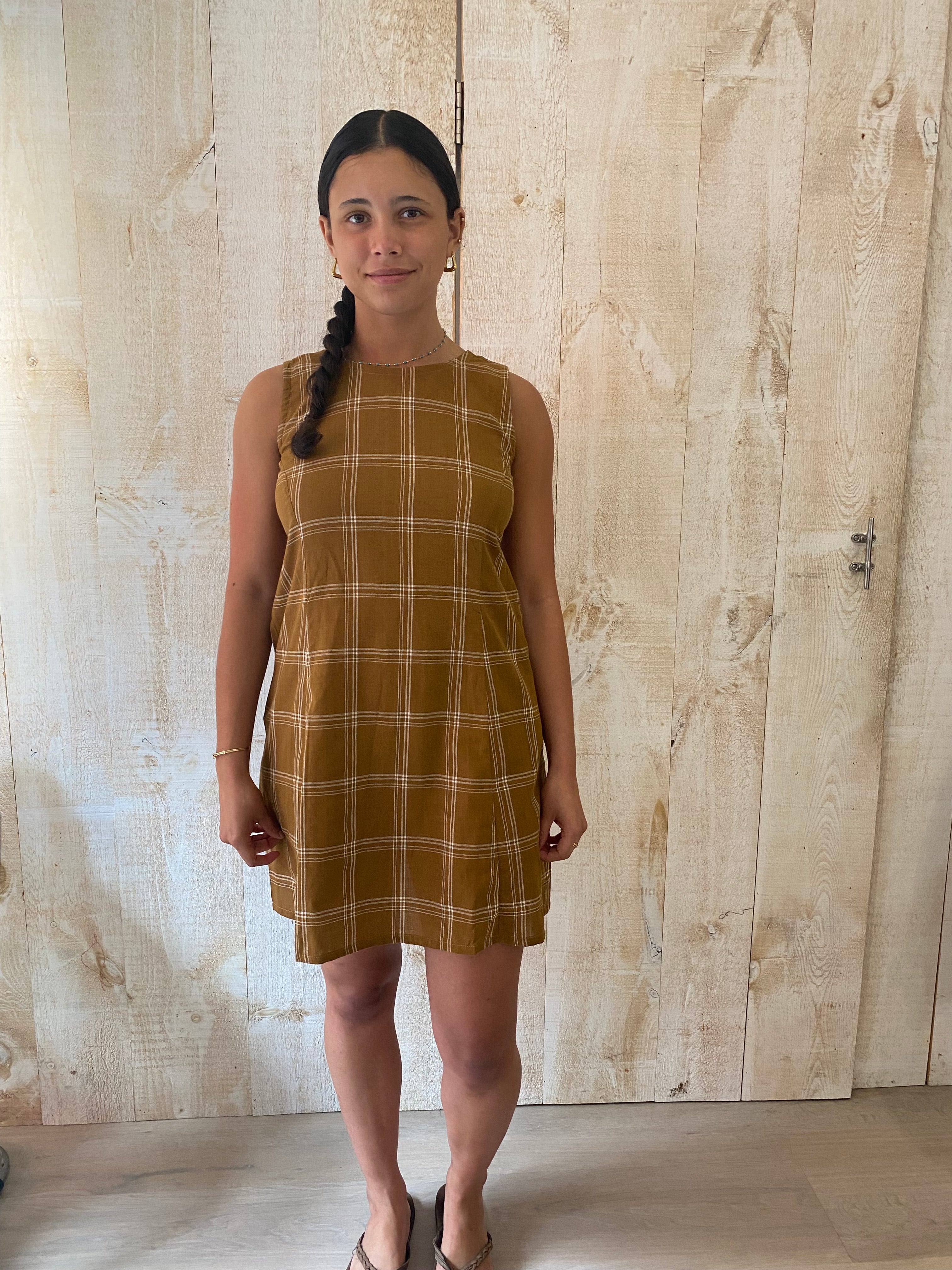 plaid brown mini dress Plaid V-Neck Tie Waist Wrap Mini Dress-Brown-Simply Dixie Boutique