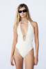 Ziah Plunge Halter One Piece Swimsuit - Ecru - Thumbnail 1