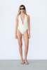 Ziah Plunge Halter One Piece Swimsuit - Ecru - Thumbnail 6