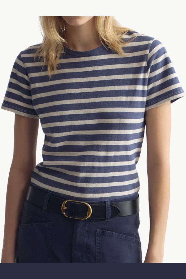 Nili Lotan Lana Stripe Tee - French Blue/Off White Stripe