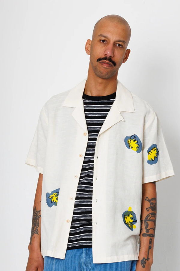 FOLK Relaxed Soft Collar Shirt Embroidered Flower