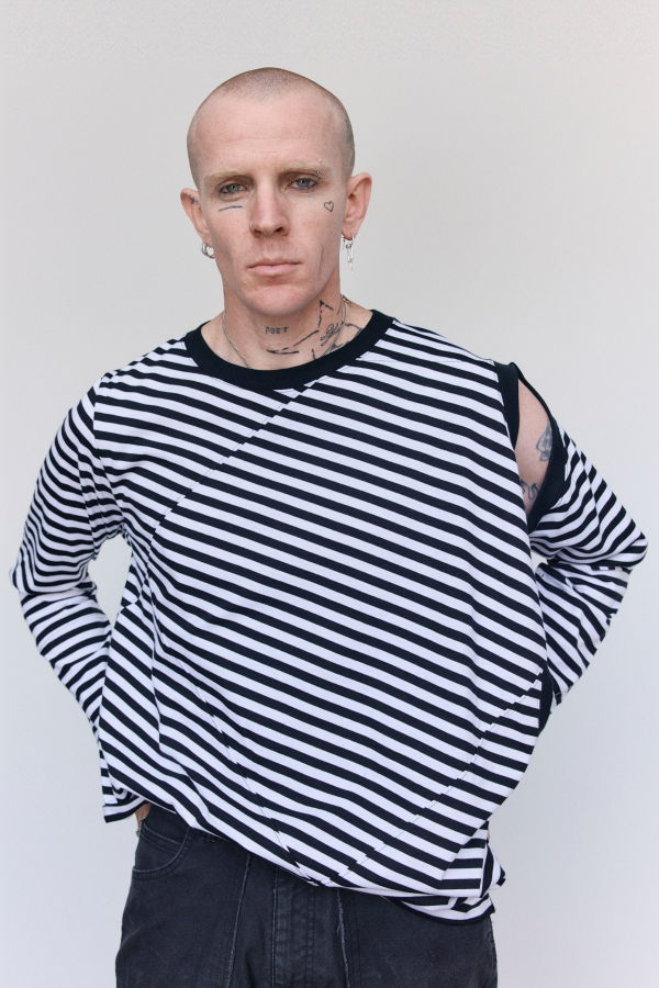 Old Park Black & White Stripes Cotton 2 Way Tee
