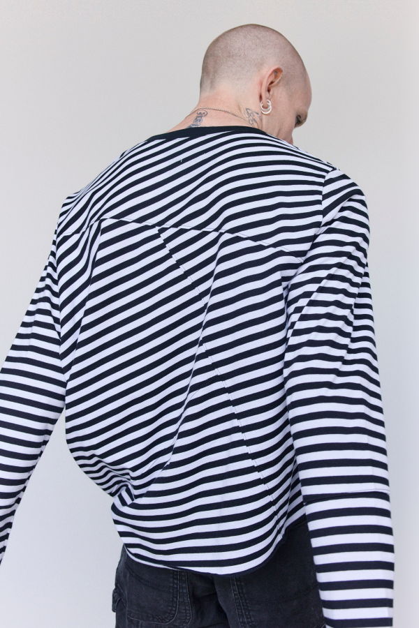 Old Park Black & White Stripes Cotton 2 Way Tee
