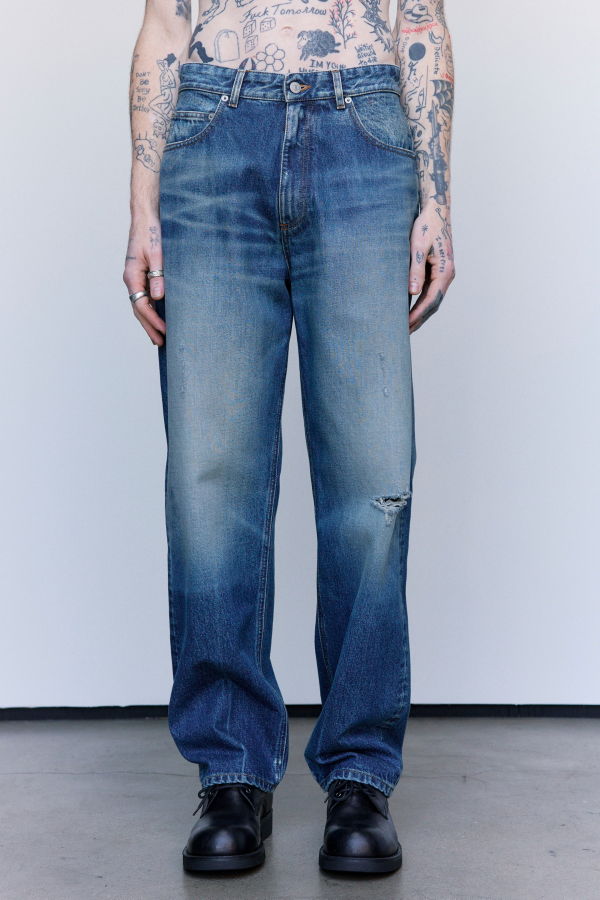 MM6 Maison Margiela Indigo Denim Distressed Straight-Leg Jeans
