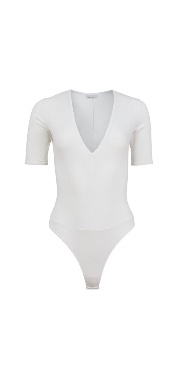 Fleur du Mal Organic Cotton Deep V Bodysuit - Ivory